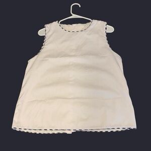 Sleeveless White Top with Checkered Navy Trim & Red Checkered Bows on Back